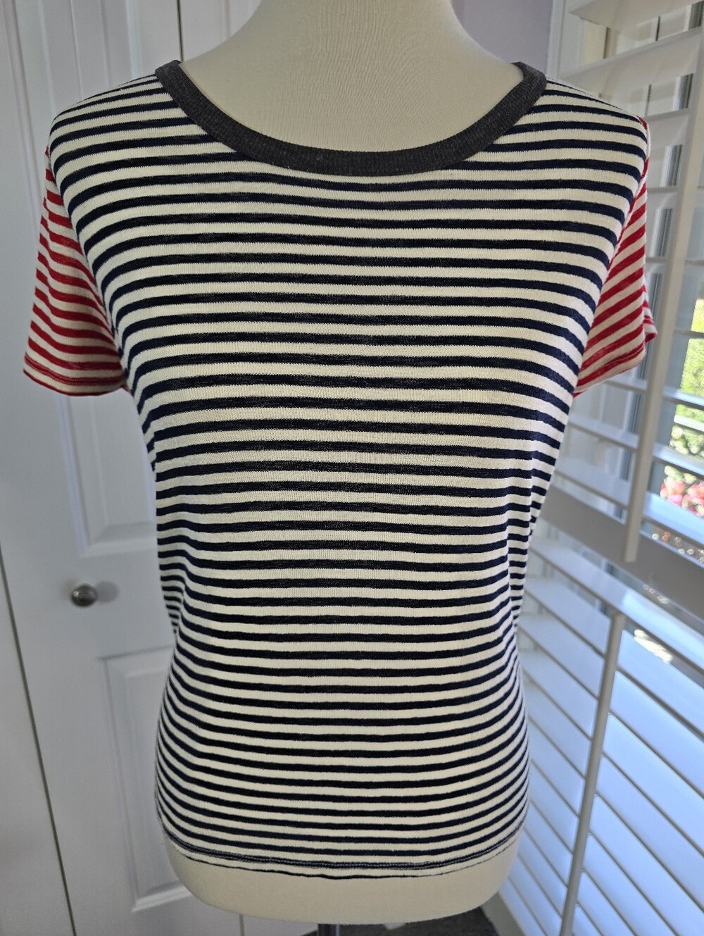 Madewell Striped Short-Sleeve Crewneck Top in Navy, White & Red